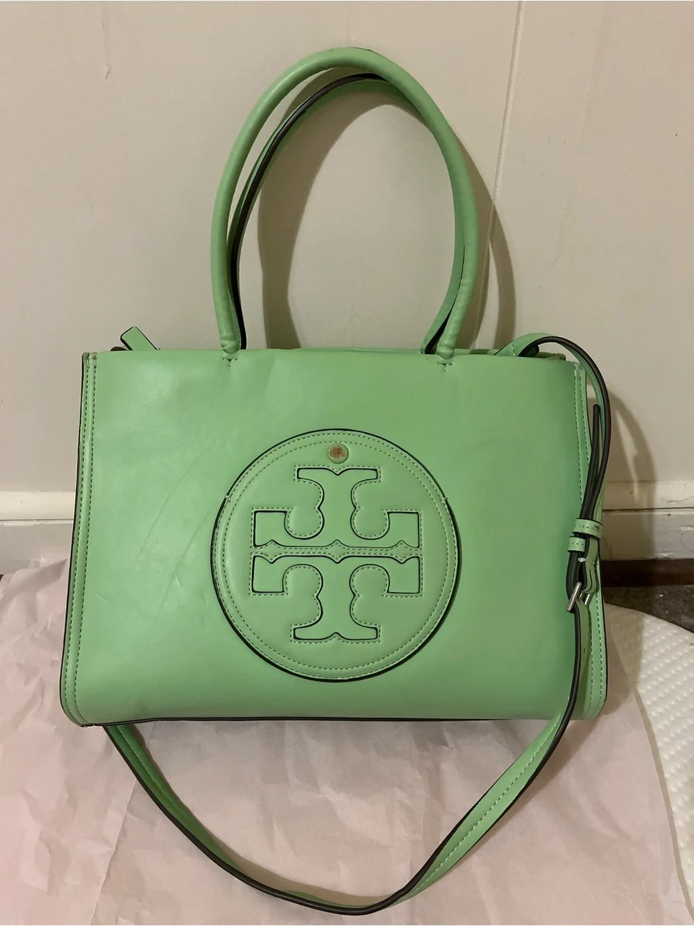 Tory Burch Mint Green Leather Double-Handle Tote